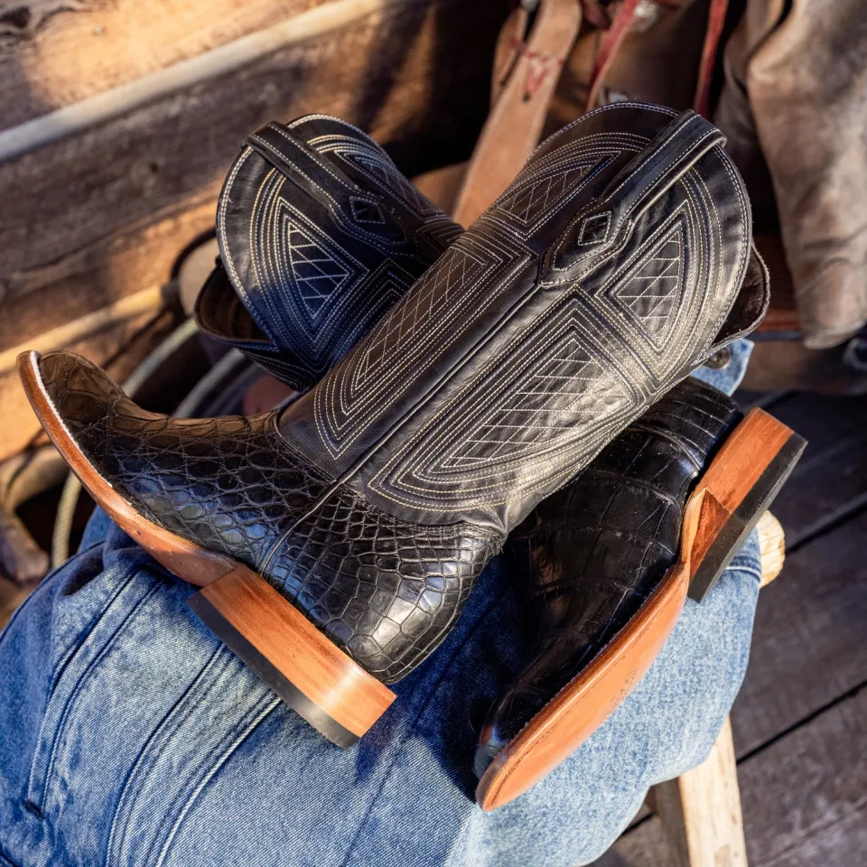 Stetson Falls Alligator Cowboy Boot Black Flash Sale
