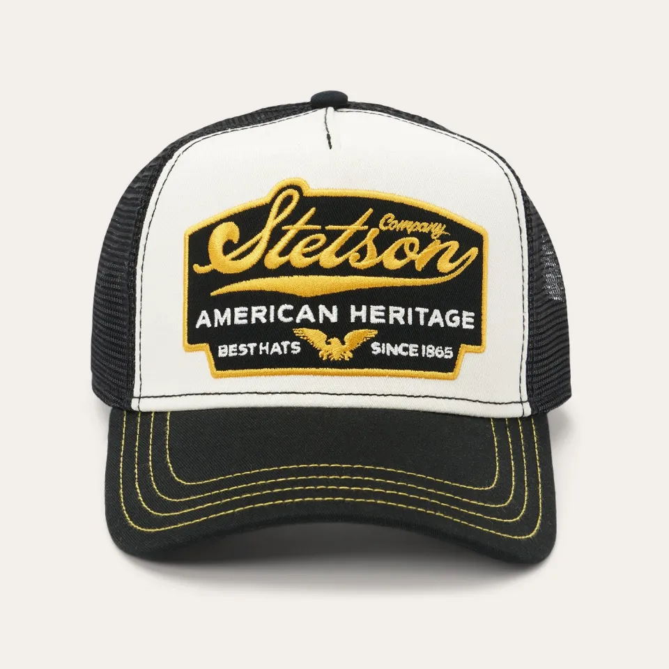 Stetson Black Script Heritage Trucker Cap Black/White Discount