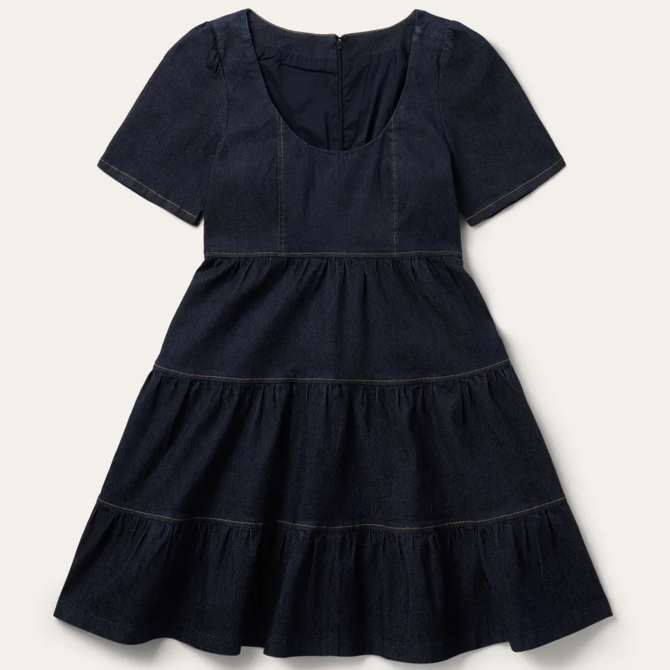 Stetson Dark Denim Dress With Contrast Top Stitching Blue Hot