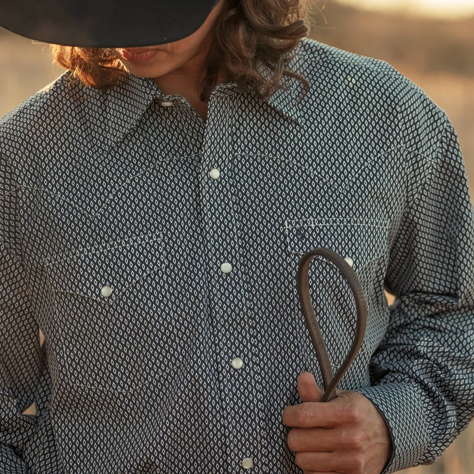 Stetson Diamond Geo Western Shirt Blue Hot