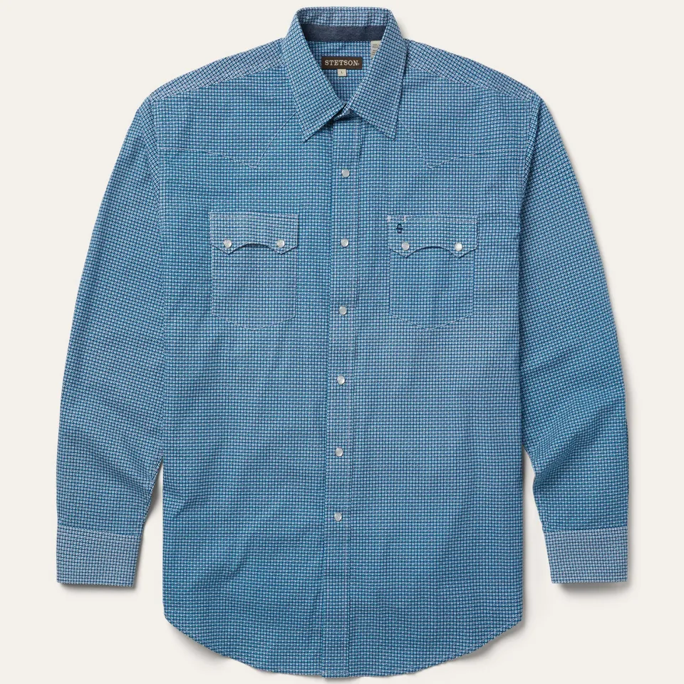 Stetson Micro Print Western Shirt Blue Hot