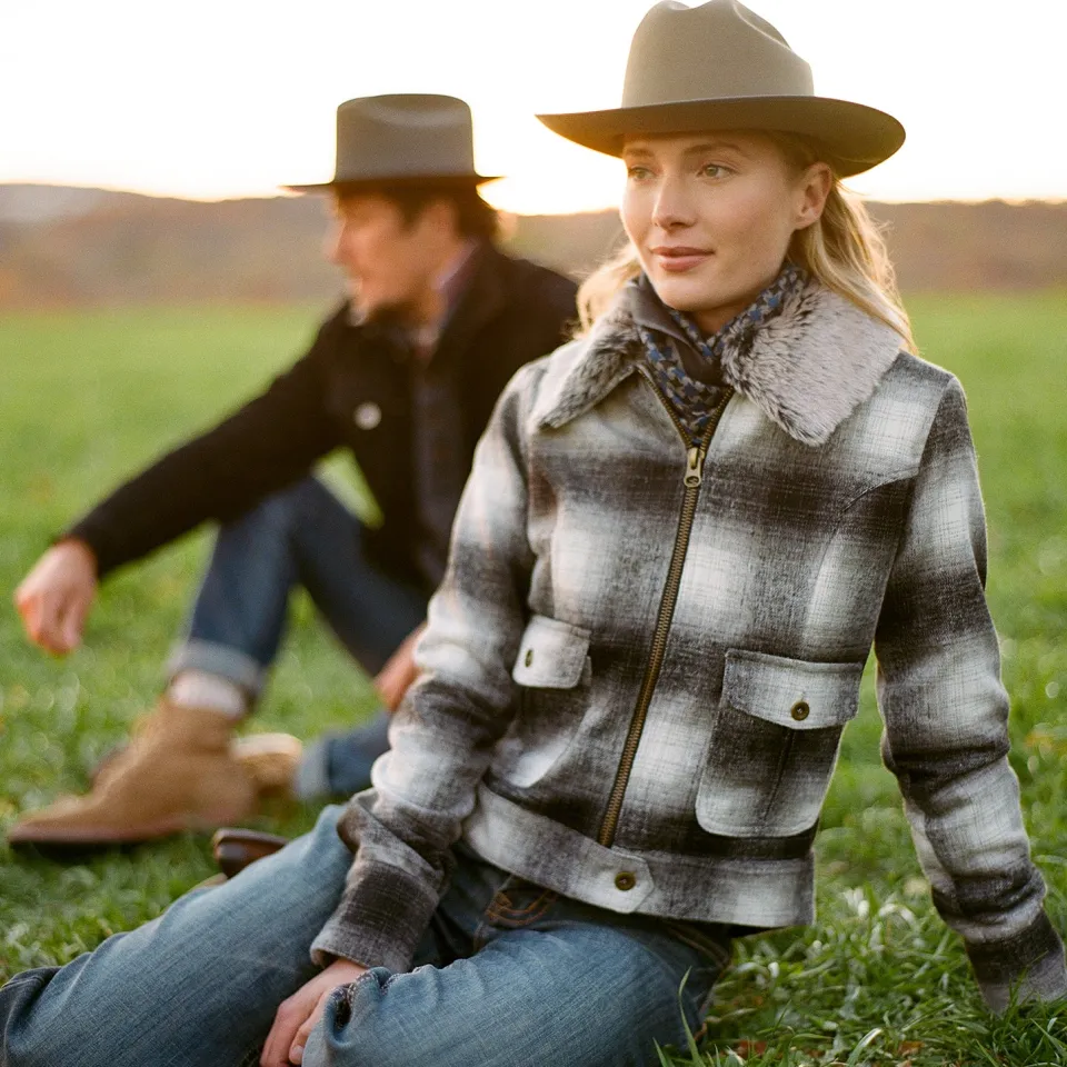 Stetson Plaid Cropped Jacket Black Outlet